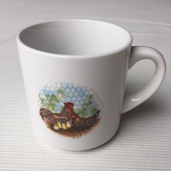 Rooster Art Coffee Mug Tea Cup Chicken Farmhouse Rustic Country White Set of 5 - Picture 3 of 12